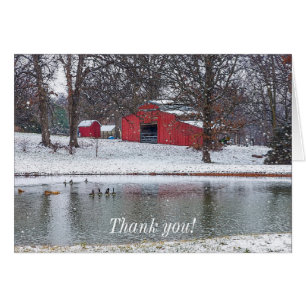 Red Barn i Snö Painterly Tack ditt kort
