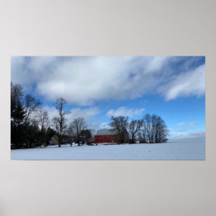Red Barn i Snö Poster