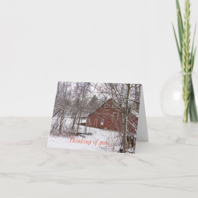 Red Barn i Snö tänker på dig Kort (Framsida)