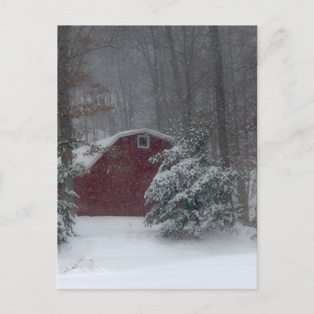 Red Barn i Snö Vykort (Framsida)