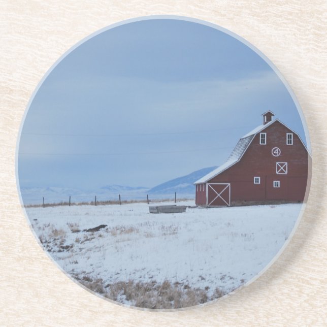 Red Barn i Winter Rocky mountains Underlägg (Framsidan)