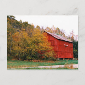 Red Barn in Fall Postcard Vykort