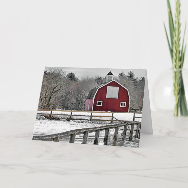 Red Barn in Winter Helgkort (Framsida)