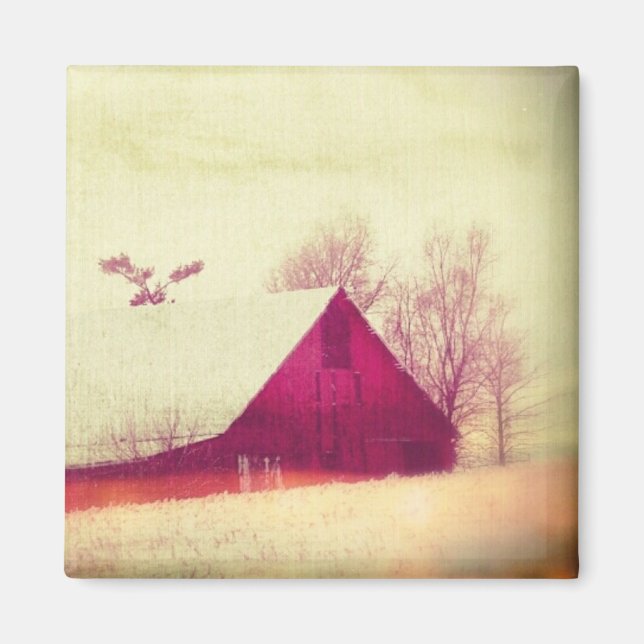 Red Barn in Winter Magnet (Framsidan)