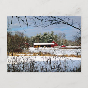 Red Barn in Winter, Scenia Ligcape Postcard Vykort
