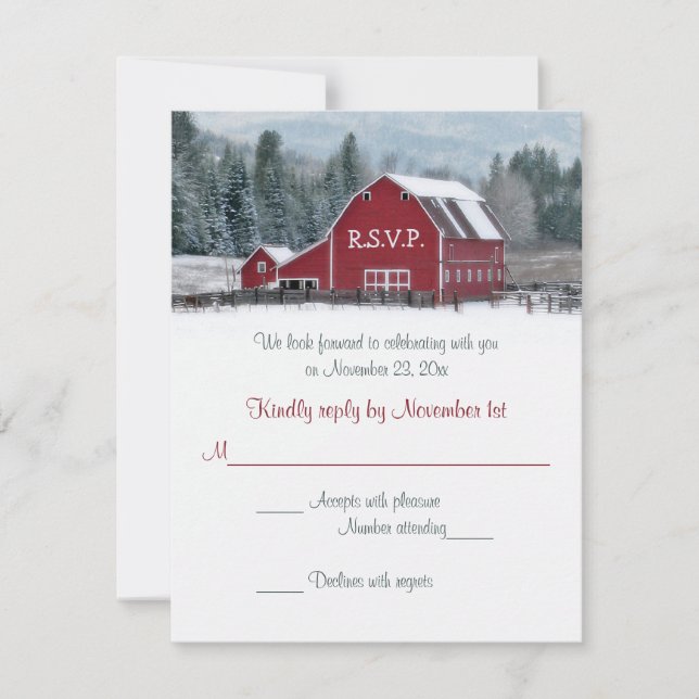 Red Barn in Winter Wedding OSA kort (Framsida)