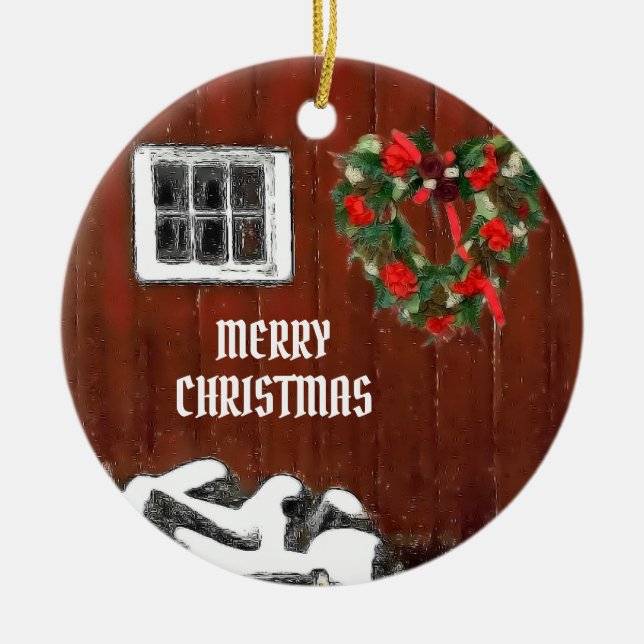 Red Barn-jul Julgransprydnad Keramik (Framsidan)