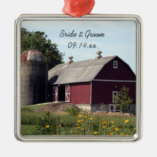 Red Barn Landsbyggsbröllop Julgransprydnad Metall