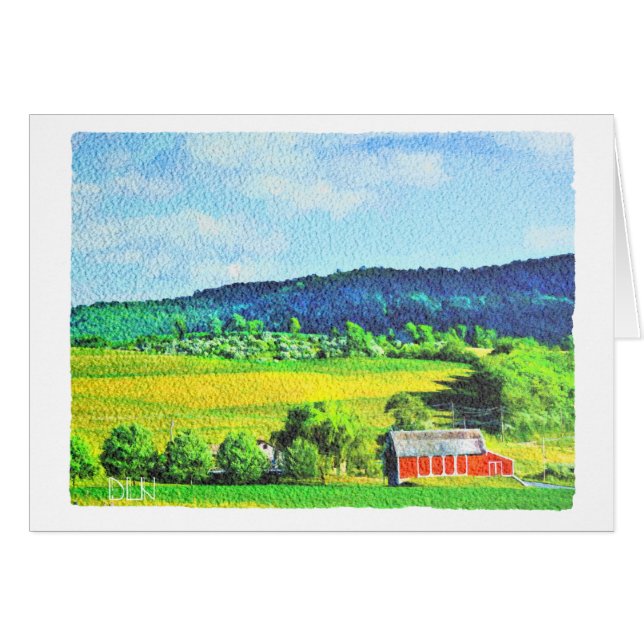 Red Barn/Ligcape Art/Vattenfärgsutseende OBS Kort (Framsidan Horizontal)