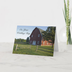 Red Barn med Fence Blended Family Bröllop Kort