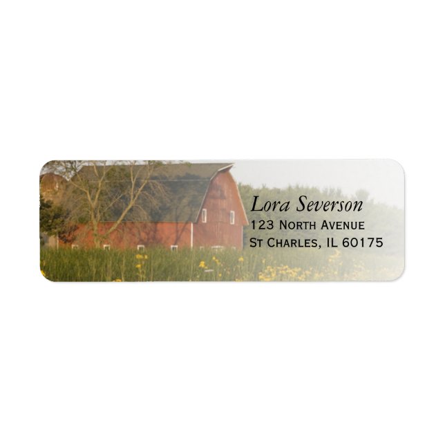 Red Barn med Gult Wildblommor Returadress Returadress Etikett (Framsidan)