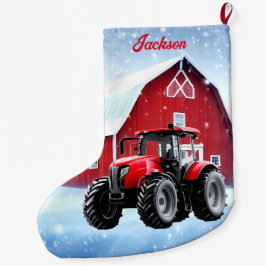 Red Barn och Modern Red Tractor Stor Julstrumpa