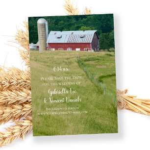 Red Barn och Silo Farm Bröllop spara datum Datumet