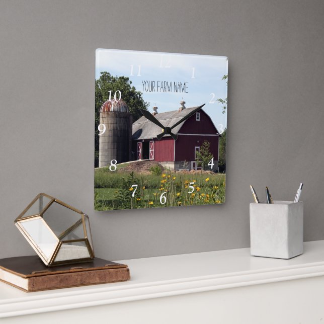 Red Barn och Silo Fyrkantig Klocka (Kontor)
