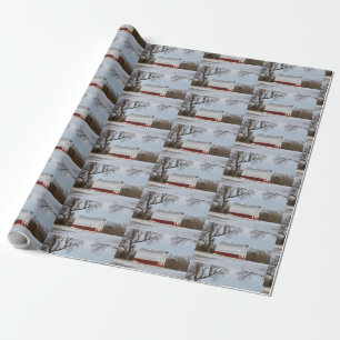 Red Barn och Snö Wrapping Papper Presentpapper
