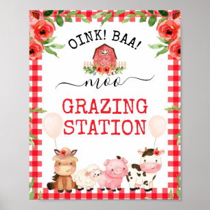 Red Barn Oink Baa Moo Boskap Födelsedagsfest Poster