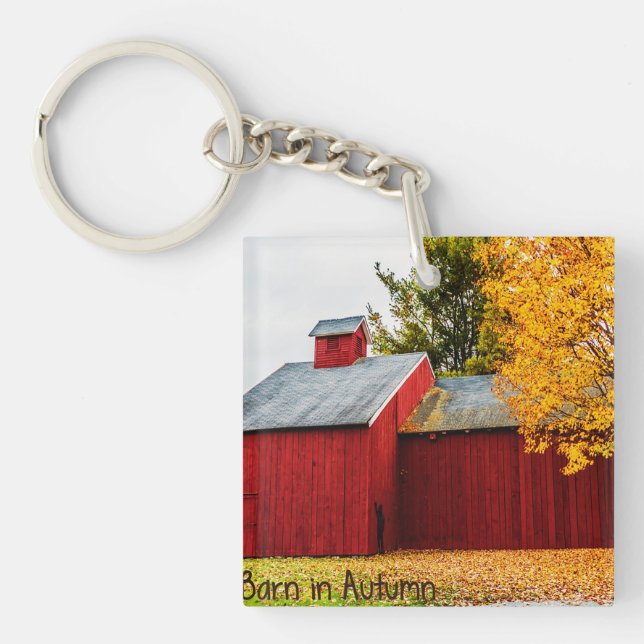 Red Barn on Autumn Acrylic Keychain (Framsidan)