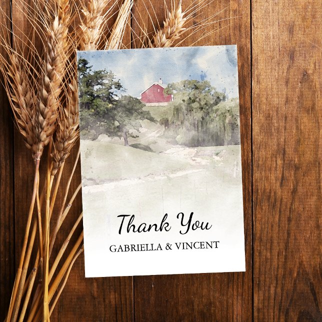 Red Barn on Backe Land Farm Bröllop Tack Kort (Show gratitude after your farm style bridal shower or wedding with this country barn thank you note.)