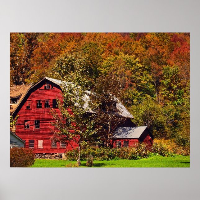 Red Barn på hösten Poster (Framsidan)