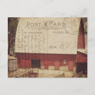Red Barn Postcard Digital Art Vykort