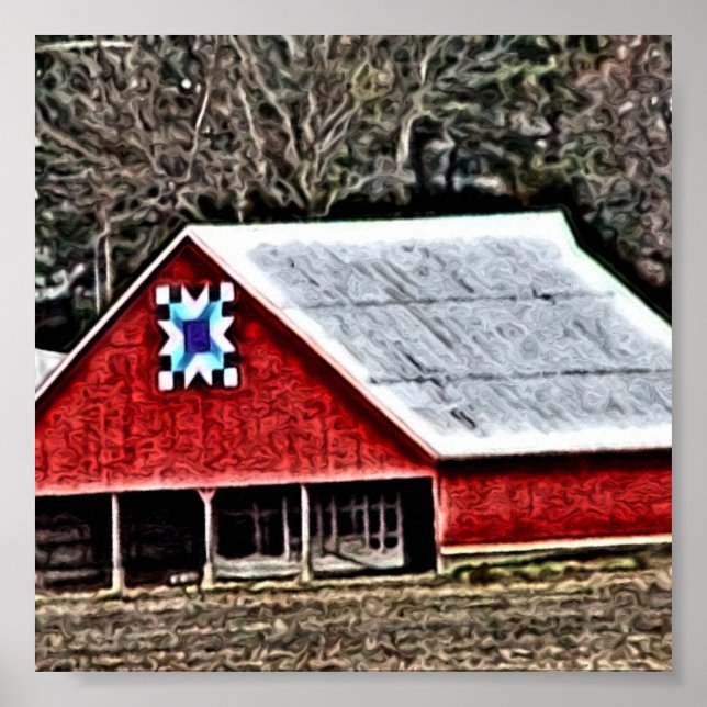 Red Barn Quilt Digital Painting Poster (Framsidan)