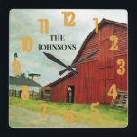 Red Barn Scenia Rustic Land  Fyrkantig Klocka<br><div class="desc">Jag kärlek det här fotot och den här ladan. Foto av en gammal lada i Clinton, GA - min väns hemstad. Jag har fotot på väggen i mitt vardagsrum i New York City - så det spelar ingen roll var du bor, om du faller i kärlek med den här ladan....</div>