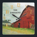 Red Barn Scenia Rustic Land  Fyrkantig Klocka<br><div class="desc">Jag kärlek det här fotot och den här ladan. Foto av en gammal lada i Clinton, GA - min väns hemstad. Jag har fotot på väggen i mitt vardagsrum i New York City - så det spelar ingen roll var du bor, om du faller i kärlek med den här ladan....</div>