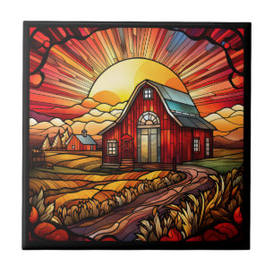 Red Barn Stached Glass Ceramic Tile Kakelplatta