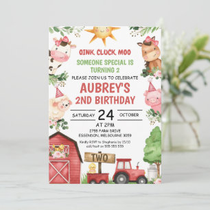 Red Barn Tractor Boskap Birthday Call Inbjudningar