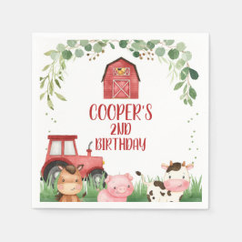 Red Barn Tractor Farm Foliage Birthday Pappersservett