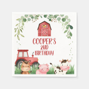 Red Barn Tractor Farm Foliage Birthday Pappersservett