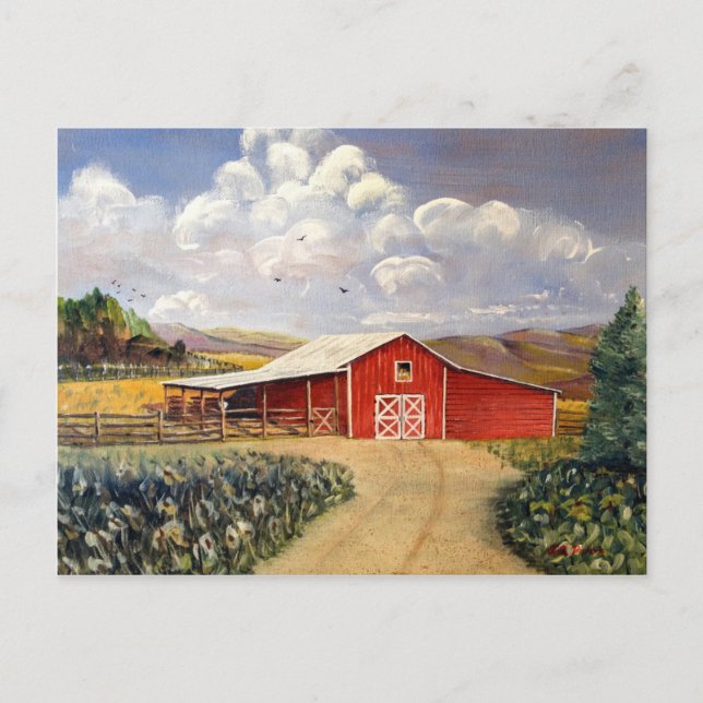 Red Barn Väster Virginia Farm Fine Art Painting Vykort (Framsida)