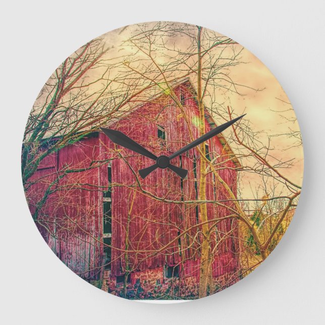 RED BARN WALL CLOCK STOR KLOCKA (Framsida)