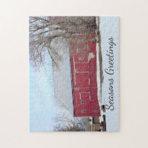 Red Barn Winter Scene Jigszle Puzzle
