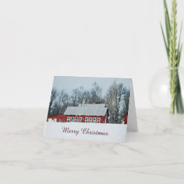 Red Barn Winter Scene-julkort Kort