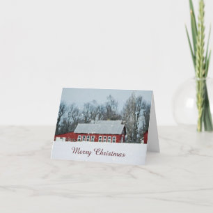Red Barn Winter Scene-julkort Kort