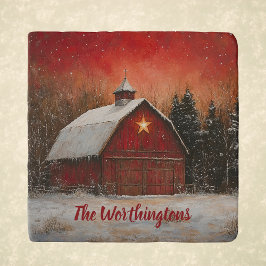 Red Barn with Star and Trees Farmhouse Monogram