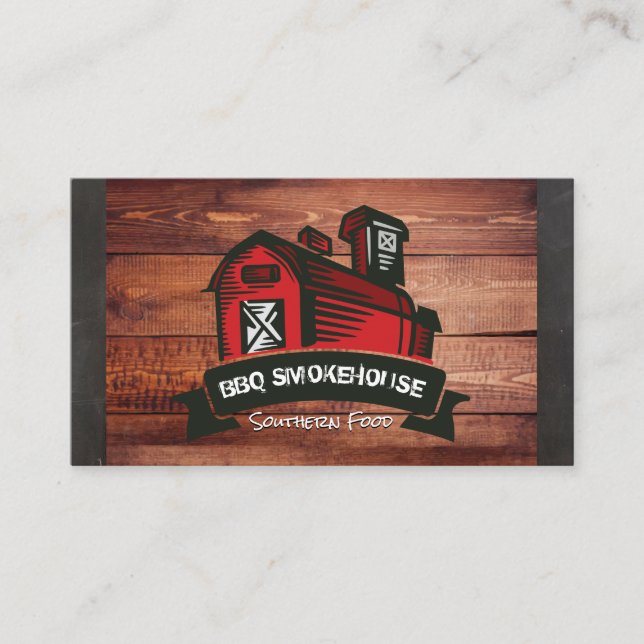 Red Barn | Wood Chalk Background Visitkort (Framsida)