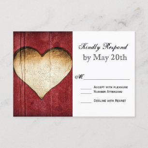 Red Barn Wood Heart Landsbyggsbröllop OSA kort