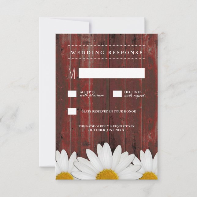 Red Barn Wood Rustic Daisy Bröllop OSA Cards Kort (Framsida)