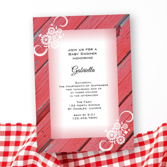 Red Barn Wood with Flowers Baby Shower Inbjudningar (Skapare uppladdad)