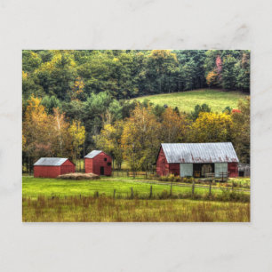 Red Barns Autumn Fall Virginia Countryside Vykort