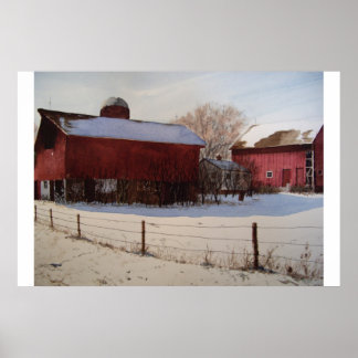 Red Barns in Winter-poster Poster