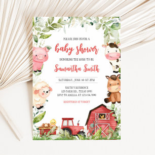 Red Barnyard Farm Baby Shower Inbjudningar