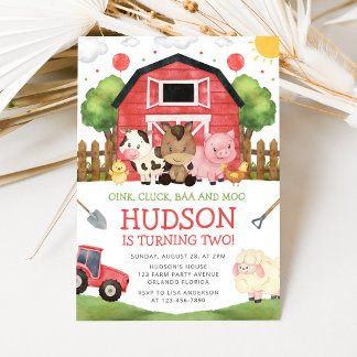 Red Barnyard Farm Birthday Invitation Inbjudningar