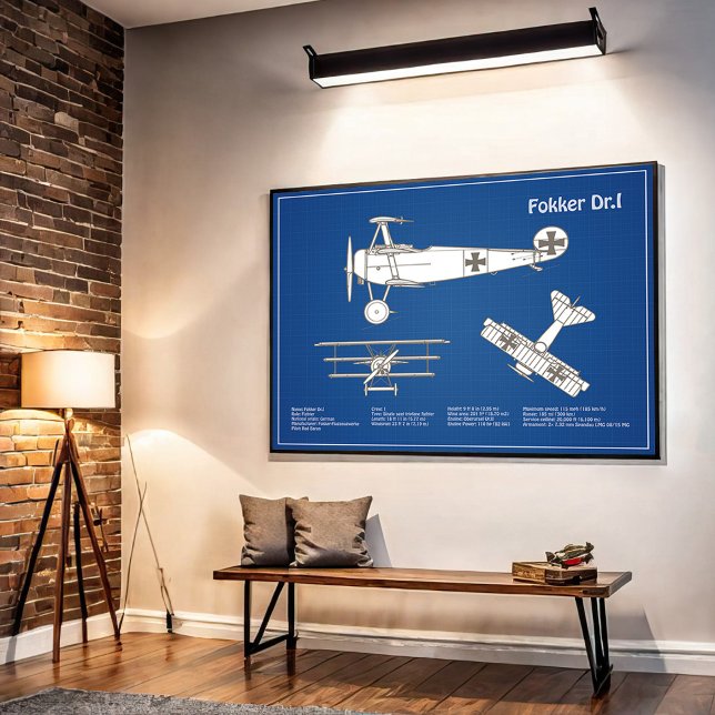 Red Baron Fokker Dr.1 - Flygplan Blueprint ABD Poster (Skapare uppladdad)