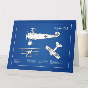 Red Baron Fokker Dr.1 - Flygplan Blueprint ABD Tack Kort
