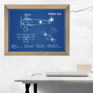 Red Baron Fokker Dr.1 - Flygplan Blueprint AD Fototryck