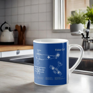 Red Baron Fokker Dr.1 - Flygplan Blueprint AD Kaffemugg