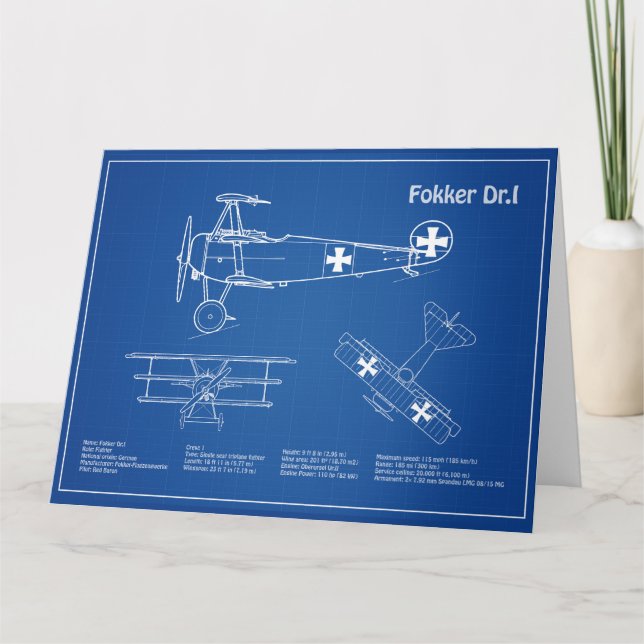 Red Baron Fokker Dr.1 - Flygplan Blueprint AD Tack Kort (Framsida)